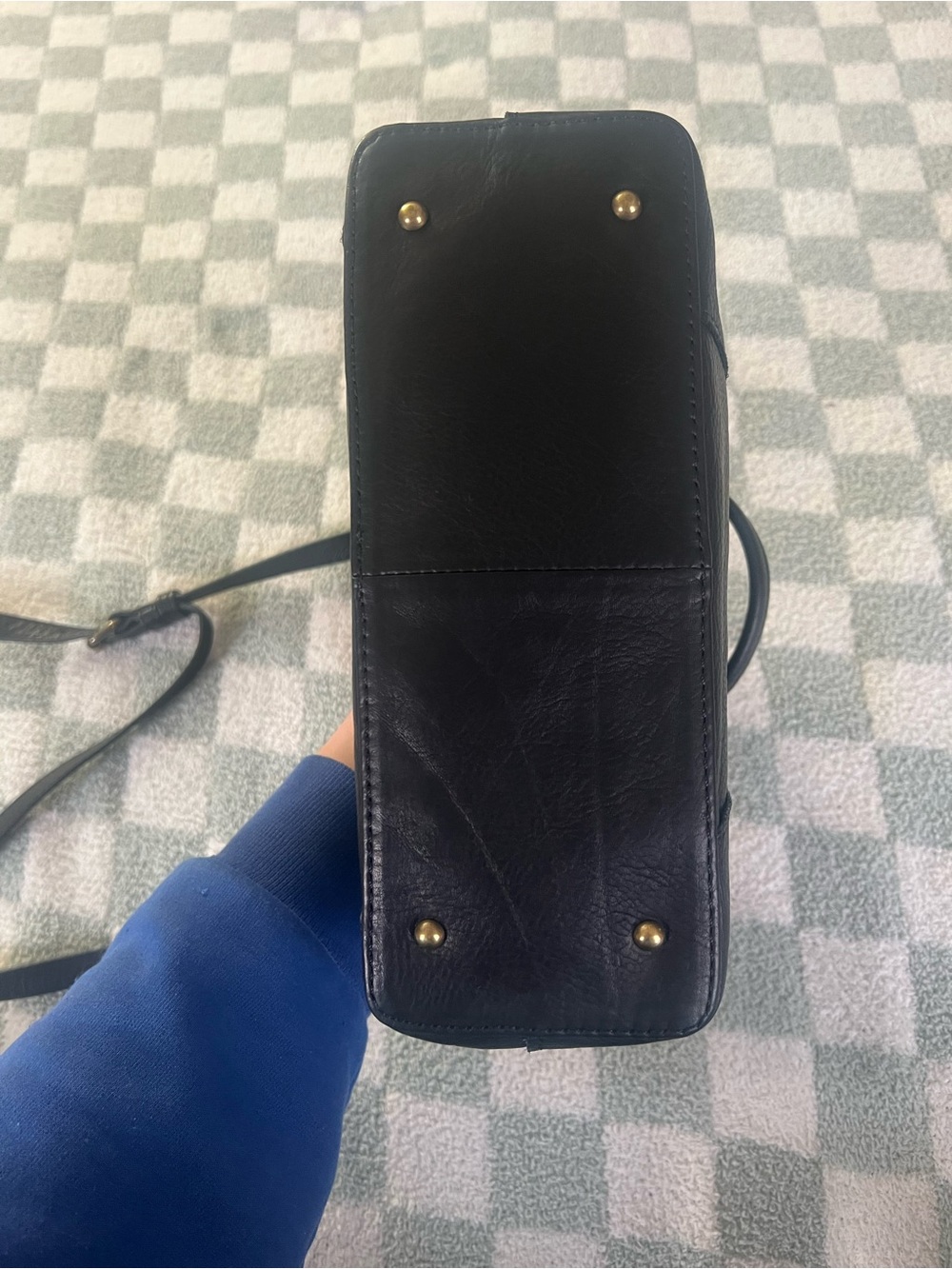 Black Leather Mini Satchel with Crossbody Strap - Picture 7 of 8